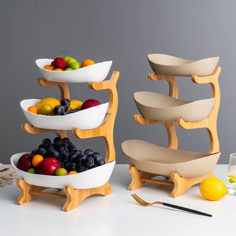 Prato De Bambu Com Três Camadas Para Lanches