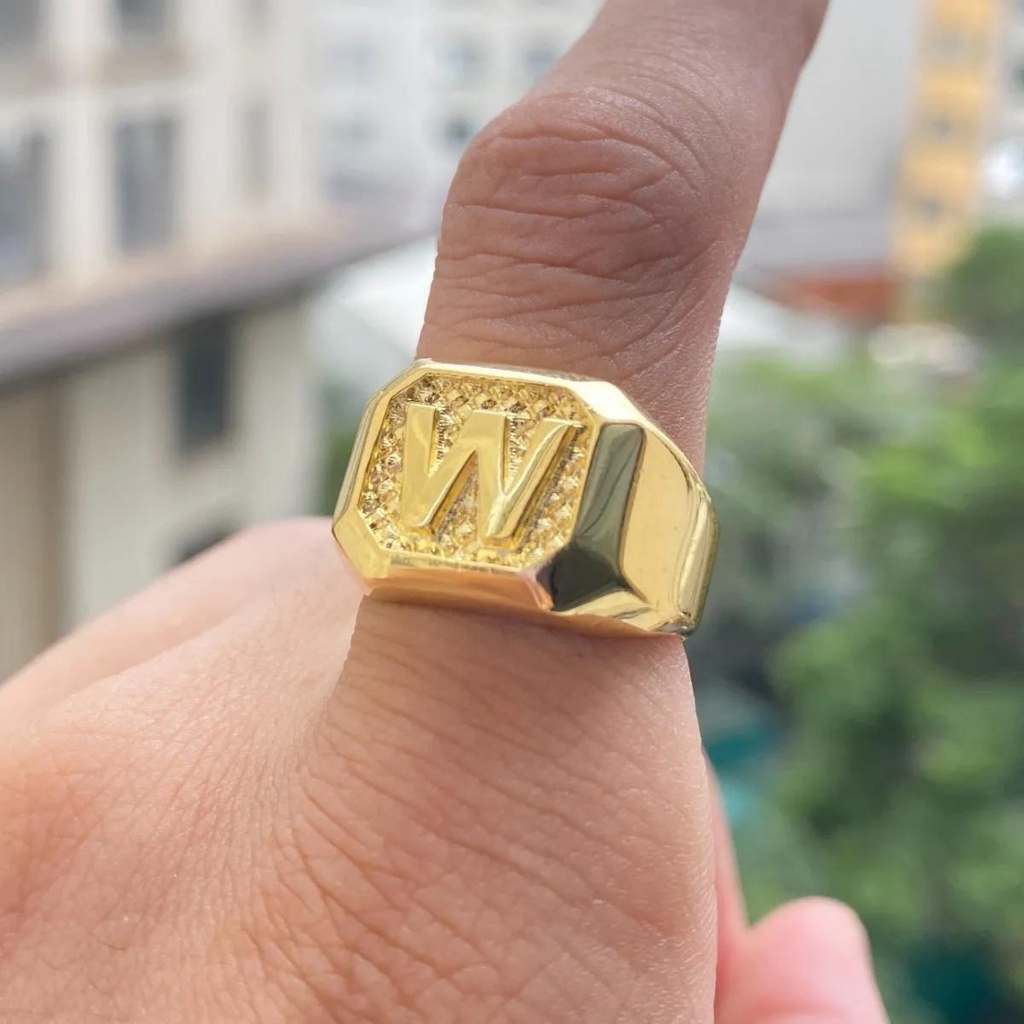 Anel Masculino De Ouro Anel De Letra Banhado a Ouro 24k Dedeira Letra W