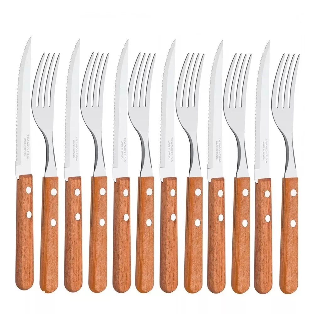 Jogo de talheres cabo de madeira tramontina dynamic 12 peças em Oferta na Shopee