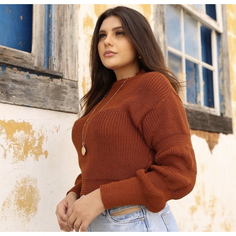 Blusa de Frio Trico Tricot Manga Bufante Onda Quentinha Inverno