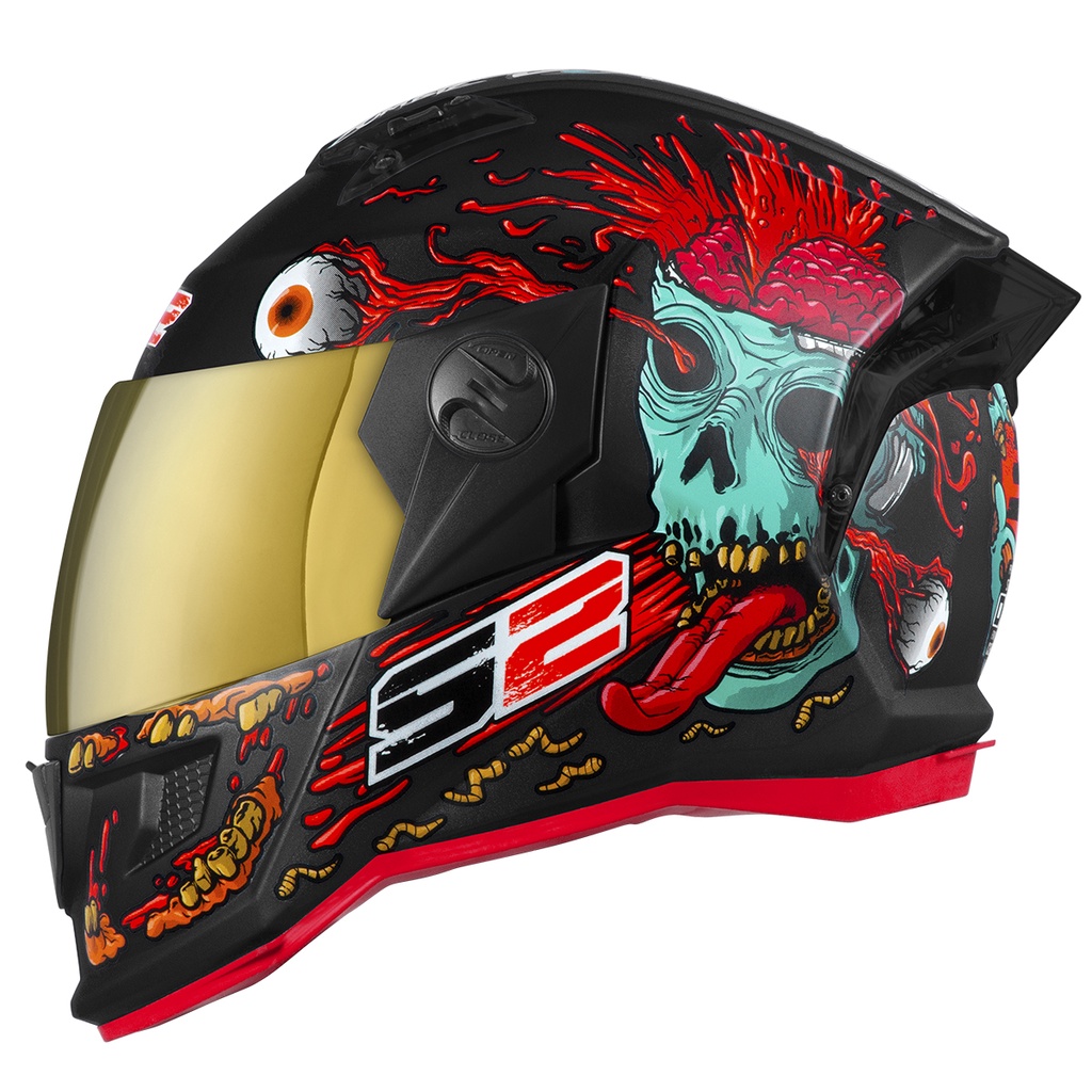 Capacete Fechado Moto Stealth Zombie tp ls2 Brilhante Viseira Dourada Masculino e Feminino Lancamento Pro Tork