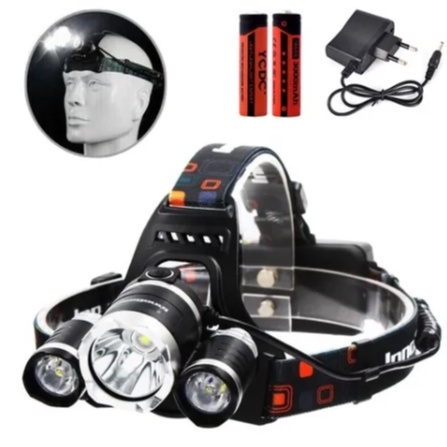 Lanterna Cabeça Recarregavel Ajustavel T6 Cree 3 Leds Fortes