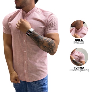 Camisa Gola Padre Masculina Manga Curta Slim Fit Envio Imediato