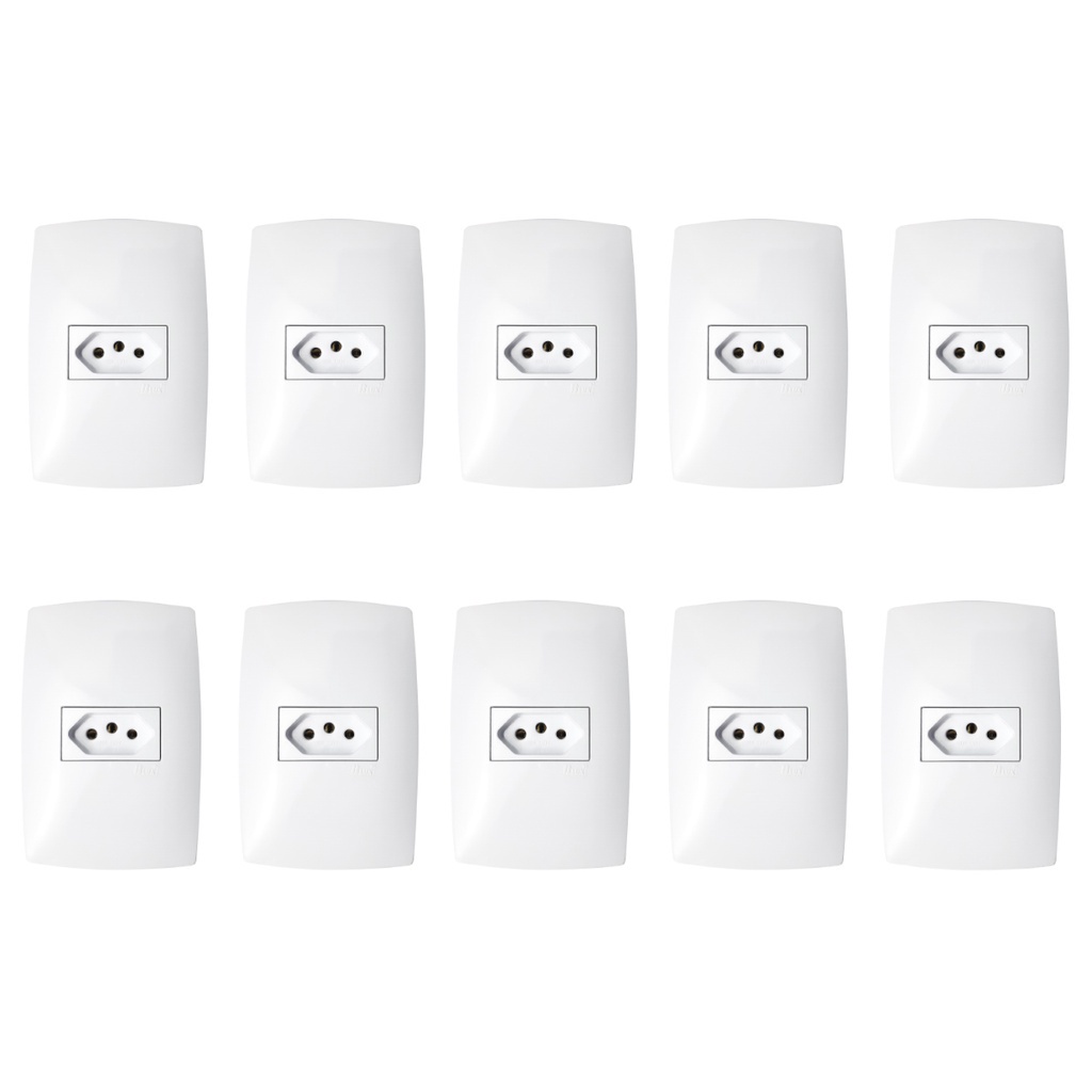 10 Unidades Tomada Simples 10a Branco 4x2 - Blux Linha Home Para Iluminacao