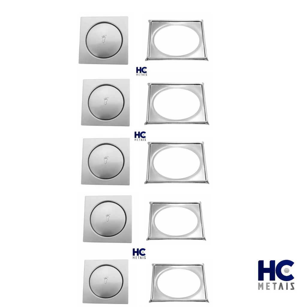 Kit 5 Ralo Click Inteligente 10x10 + 5 Suporte para Ralo Click Quadrado