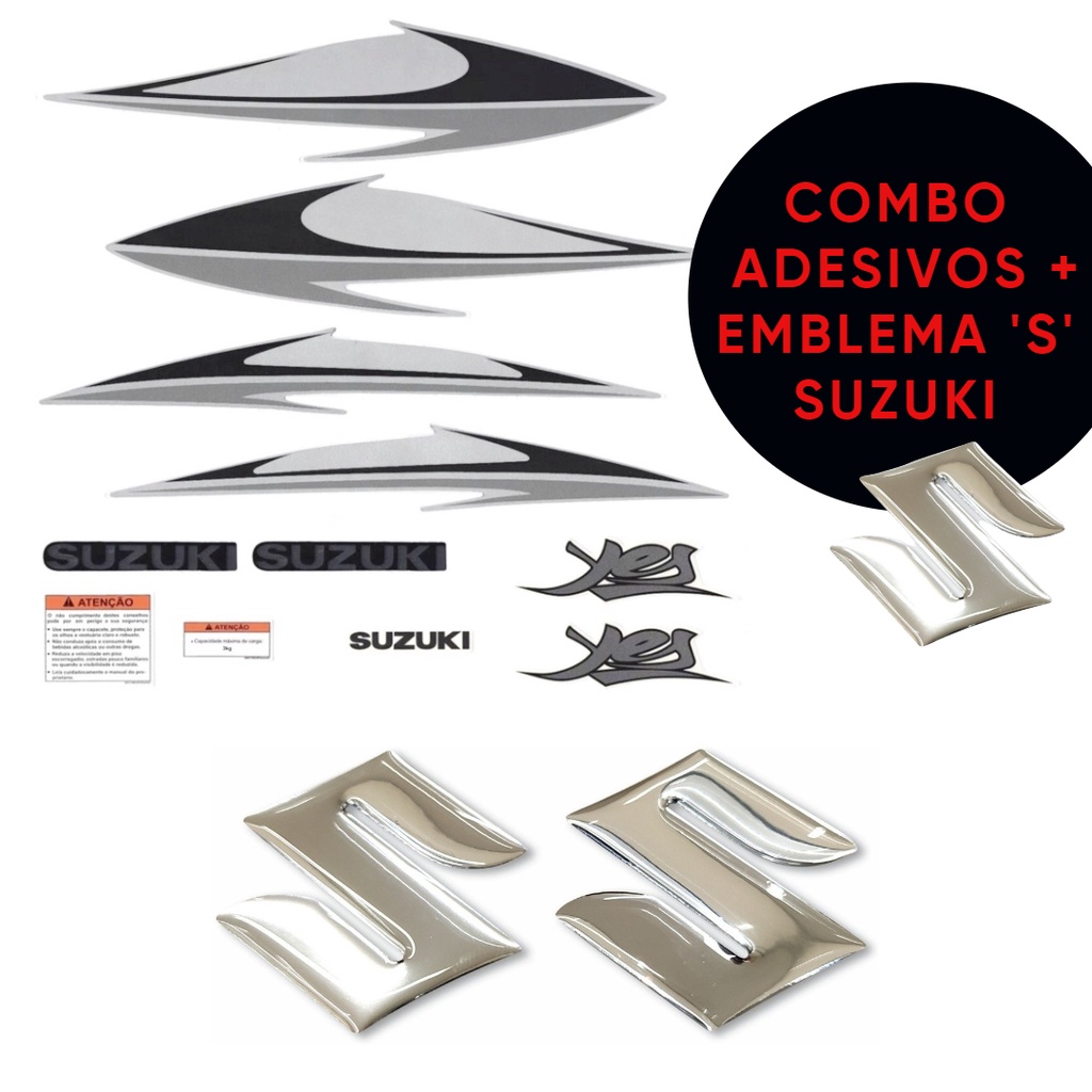 Faixa Adesiva Suzuki Yes 125 2007 Prata + Emblema S Suzuki Resinado Emblema