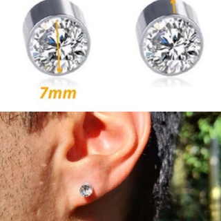 Brinco Masculino Feminino Pressão Magnético Ímã Ponto Luz Pedra 7mm Aço Inox PAR