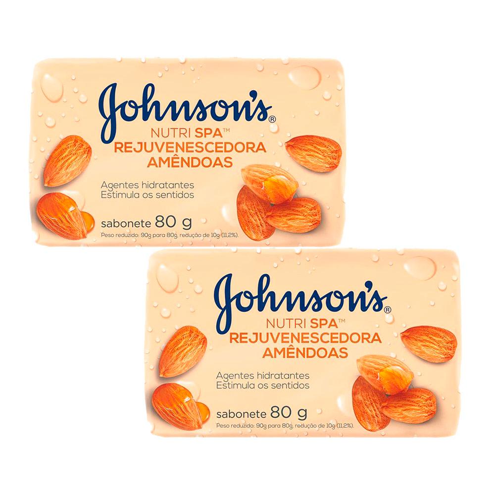 Kit com 2 Sabonete Barra Johnson's Rejuvenescedora Amêndoas 80g