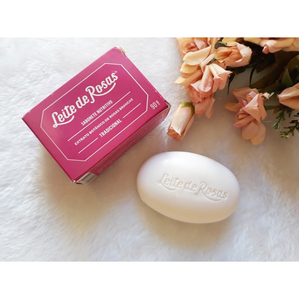 Sabonete leite de rosas 90g para limpeza facial. | Shopee Brasil