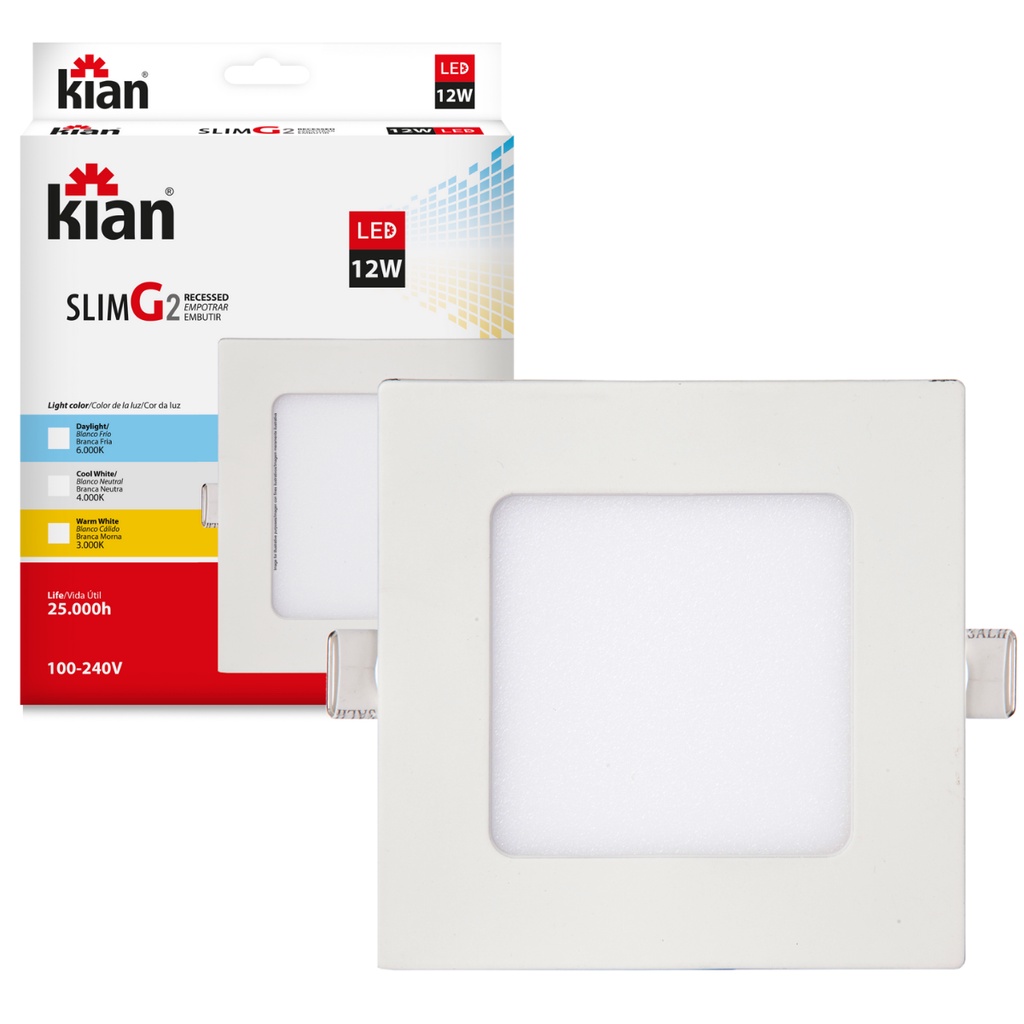 Painel Luminária de Led Branco Frio Quadrado Embutir Teto 12W 6000K Kian - Home & Living