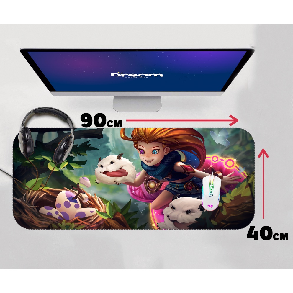 Mouse Pad Gamer Zoe League of Legends LOL Extra Grande 90x40 Personalizado borda costurada mousepad