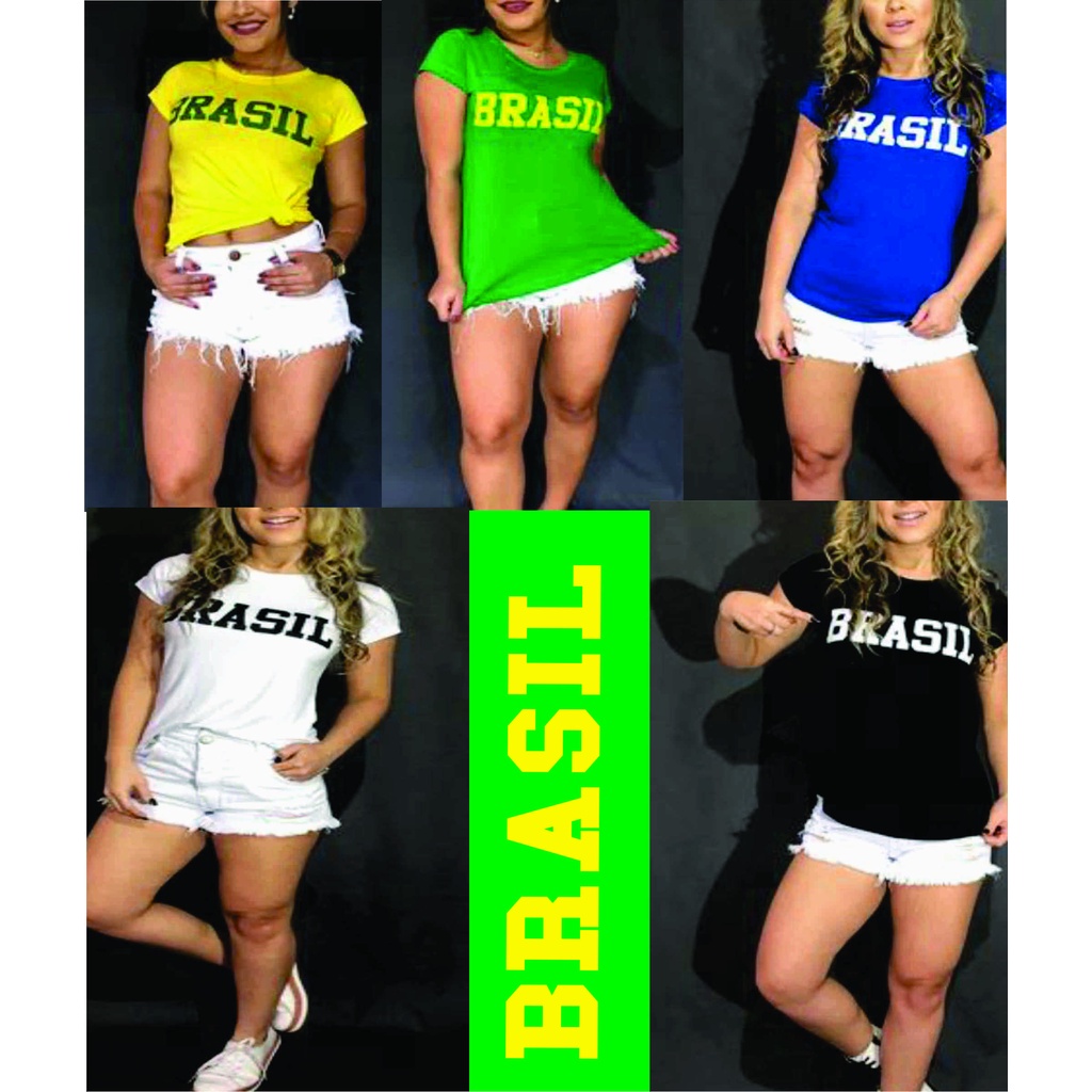 Blusa babylook Brasil feminina copa 2026 do 34 ao 46