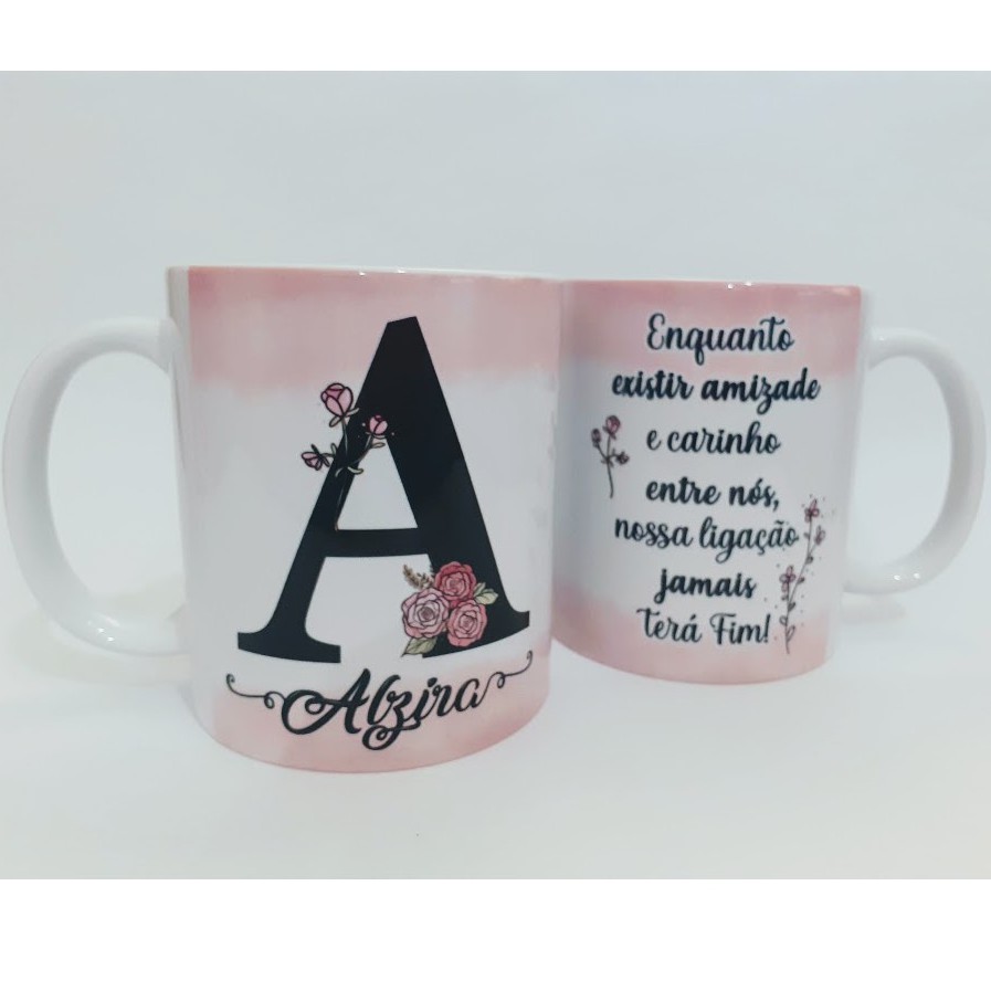 Caneca xícara Personalizada com a letra inicial do nome e frase Shopee Brasil