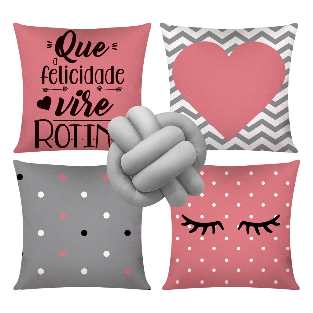 Kit c/ 4 Capas de Almofada Decorativas 42x42 + 1 Almofada de Nó