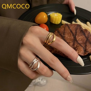 QMCOCO Prata Ouro Cor Anéis Largos Para Mulheres Novo Da Moda Elegante Exclusivo De Multi Camadas Festa De Menina Jóias Anel De Dedo Fino