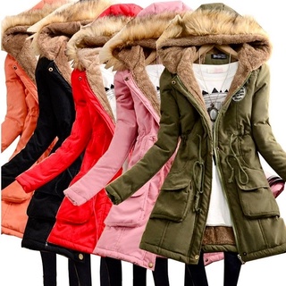 Novo 2024 Outono Inverno Quente Mulheres Jaqueta casual Com Capuz Gola De Pele De Médio E Longo De Algodão Acolchoado Casaco outerwear Feminino