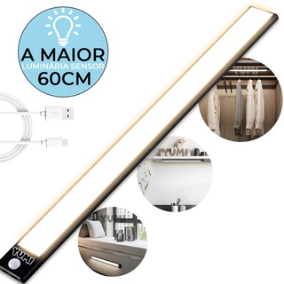 Luminaria Barra Led Sensor De Presença Armários Cozinha 60cm O Maior C/ Bateria