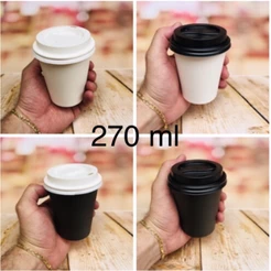 50 COPO 270 ML DE PAPEL BIODEGRADÁVEL PRETO OU BRANCO TAMPA OPCIONAL (CHOCO)