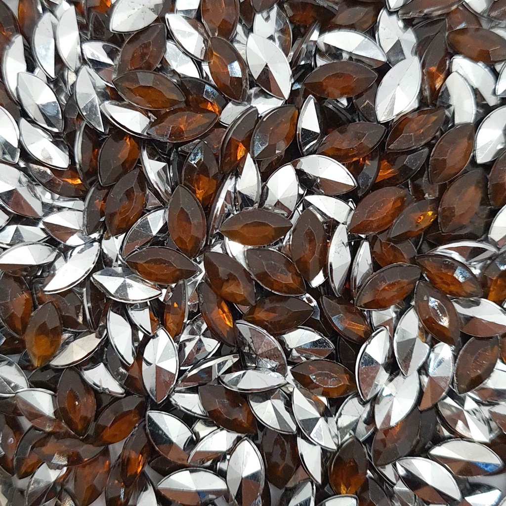 Colagem Navete Strass Acrílico Marrom Transparente 5x10mm 300pçs 24g
