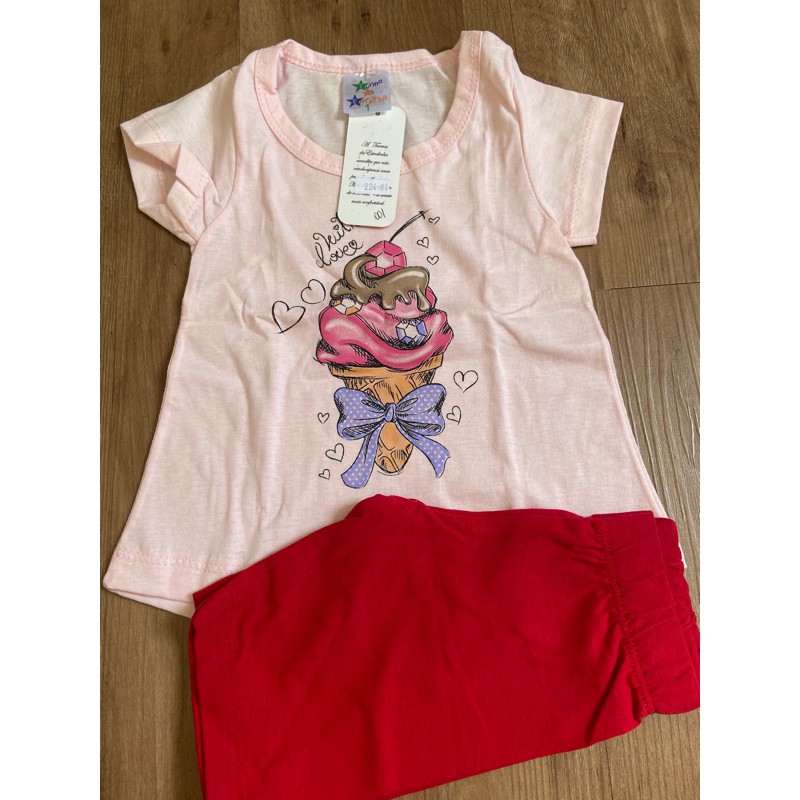 Conjunto feminino sorvetão -TAMANHO 1- NFANTIL FEMININO - criança - shorts - bermuda + camiseta