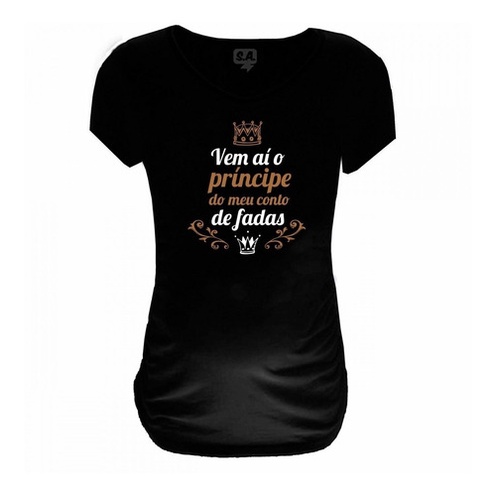 Baby Long Blusa Gestante Grávida Divertida Príncipe Do Meu Conto De Fadas 100% Algodão Preto