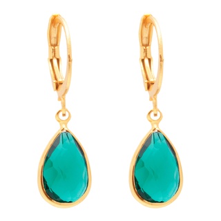 Brinco Argolinha Pedra Verde Folheado A Ouro 18k