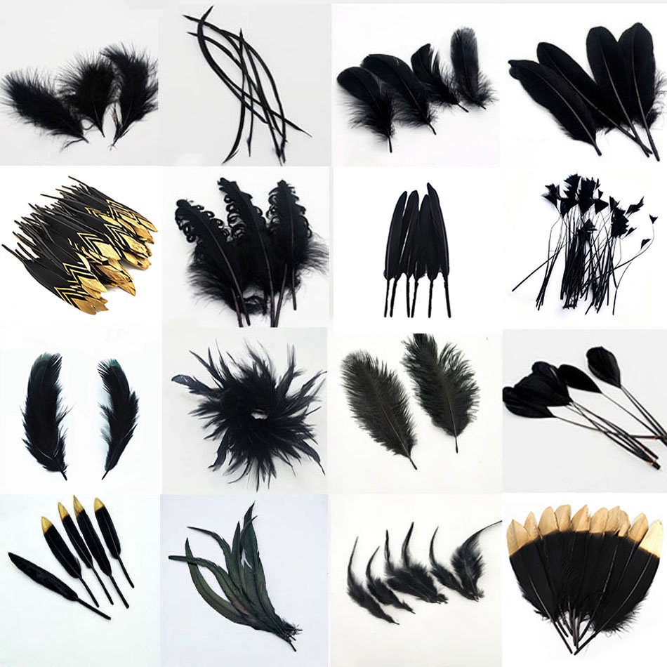 20 Pçs DIY Penas Pretas Artesanato Festa De Casamento Pena Jóias Fazendo De Ouro Natural Pluma Natal Decoração Para Casa