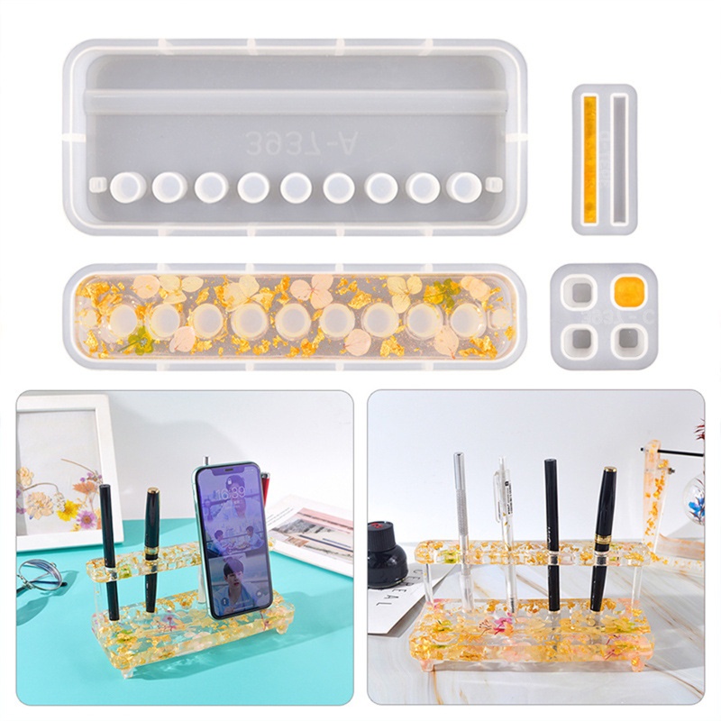 XI 4 Pçs Molde De Suporte De Caneta Para Fundição De Resina Porta-Lápis Silicone Epóxi DIY Artesanato Artesanal Escritór