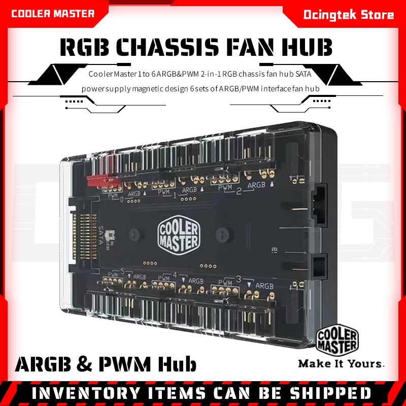 Cooler Master 1 Para 6 Argb & Pwm 2-in-1 Rgb Chassis Hub Ventilador Sata Power Supply Design Magnético 6 Conjuntos De Argb / Pwm Interface Do Ventilador Hub