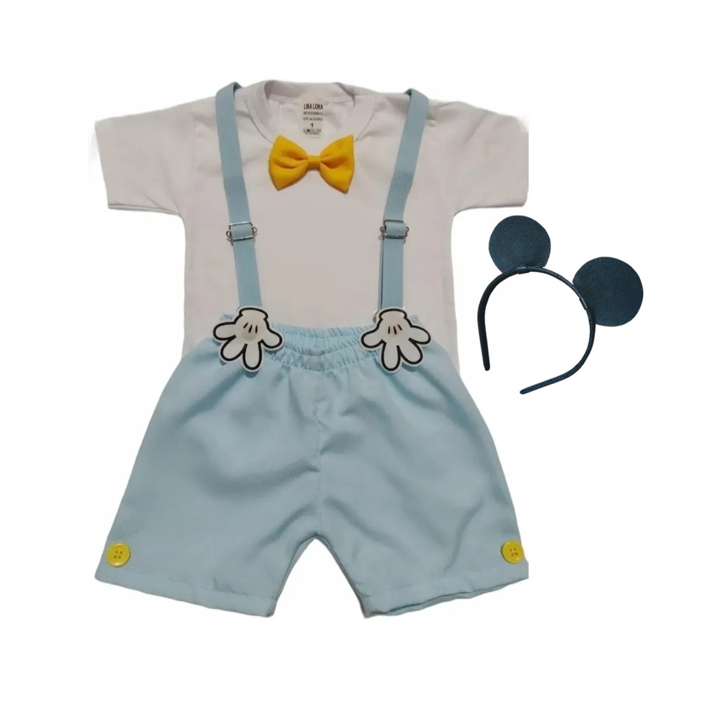 Conjunto Infantil Masculino Roupa Festa Temática Camiseta + Shorts + Suspensório