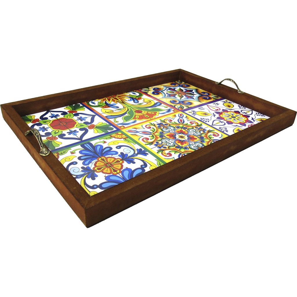 Bandeja em MDF Estilo Azulejo - Ideal para Café da Manhã, Festa ou Decoração de Mesa
