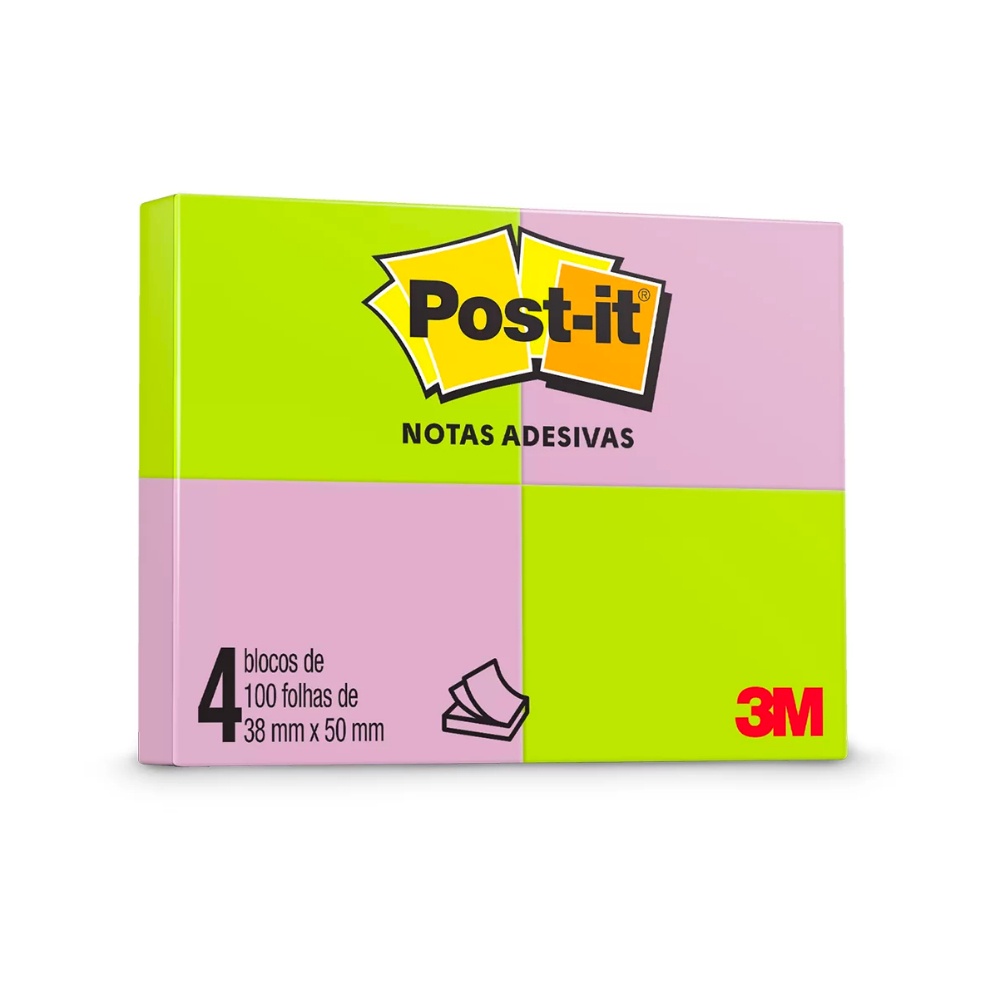 Bloco Post-It® 3M 38x50 mm - 4 Blocos c/100 Fls cada