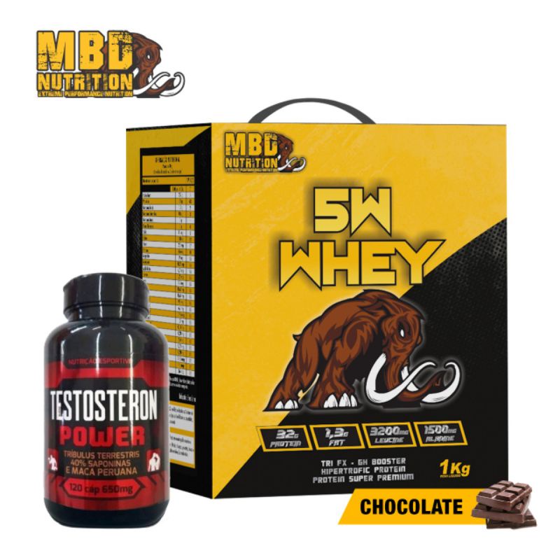 Whey Protein 1kg MBD NUTRITION + Testosteron Power 120caps (PROMOÇÃO)