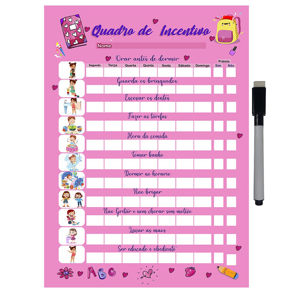 Quadro do Incentivo de Metal Semanal 26x20cm + Caneta