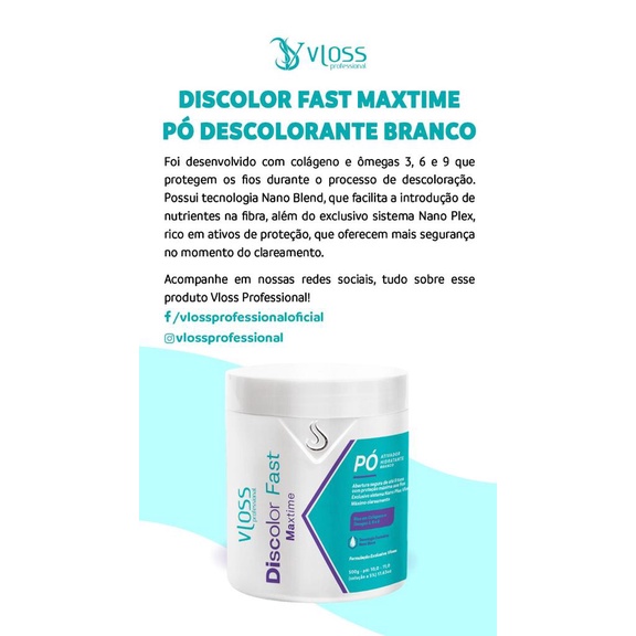 Pó Descolorante Fast Nano Branco 500g vloss original
