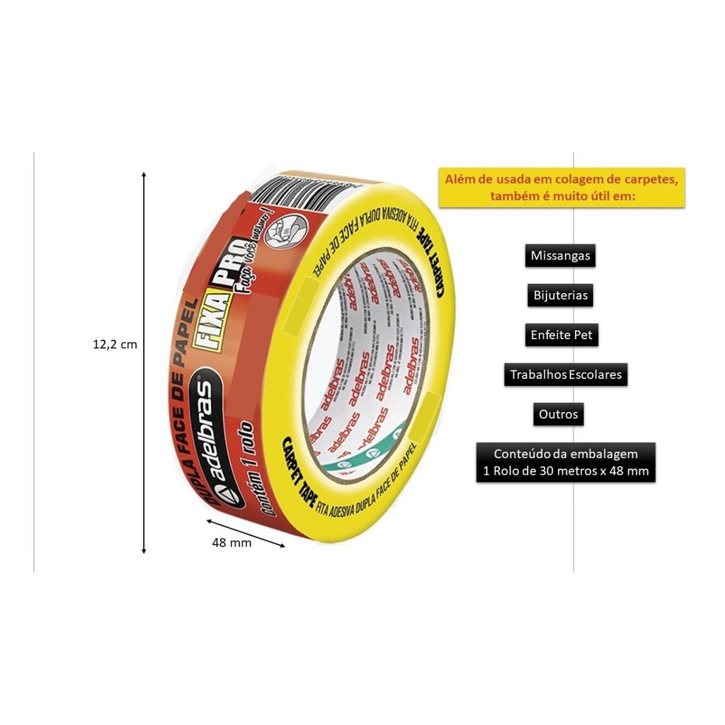 Fita Dupla Face Cola Carpete Tecido Igual Carpefix Adelbras