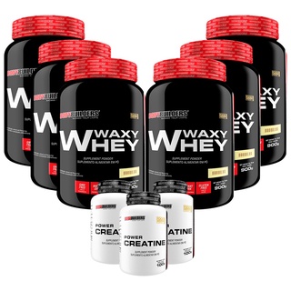 Kit 6x Whey Protein Waxy Whey Pote 900g + 3x Power Creatina 100g - Melhora o Desempenho e Apoia a Rucuperação Muscular - Bodybuilders