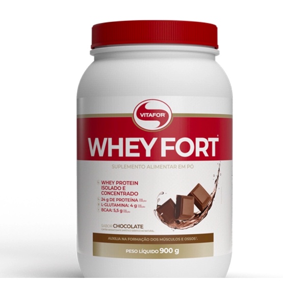 Whey Fort 3w 900gr - Vitafor Whey Protein Isolado e Concentrado e Hidrolisado Chocolate