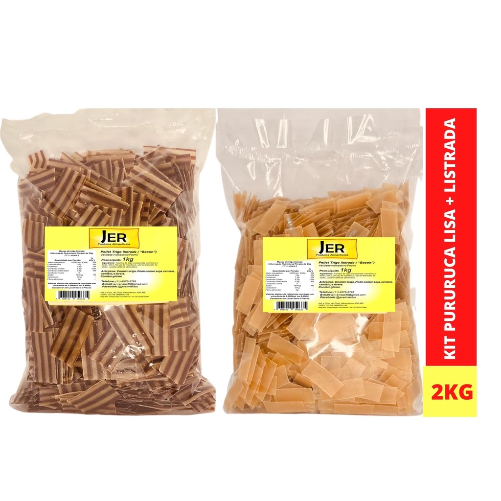 Kit 1 kg Pururuca Listrada + 1kg Pururuca Lisa ( Pellets de trigo ) Snacks para fritar