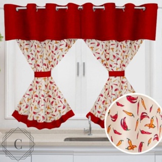 Cortina Moderna para Cozinha Janela/Casa  2,60m X 1,40m Para Varão Simples Estampada Vermelha em Oferta na Shopee