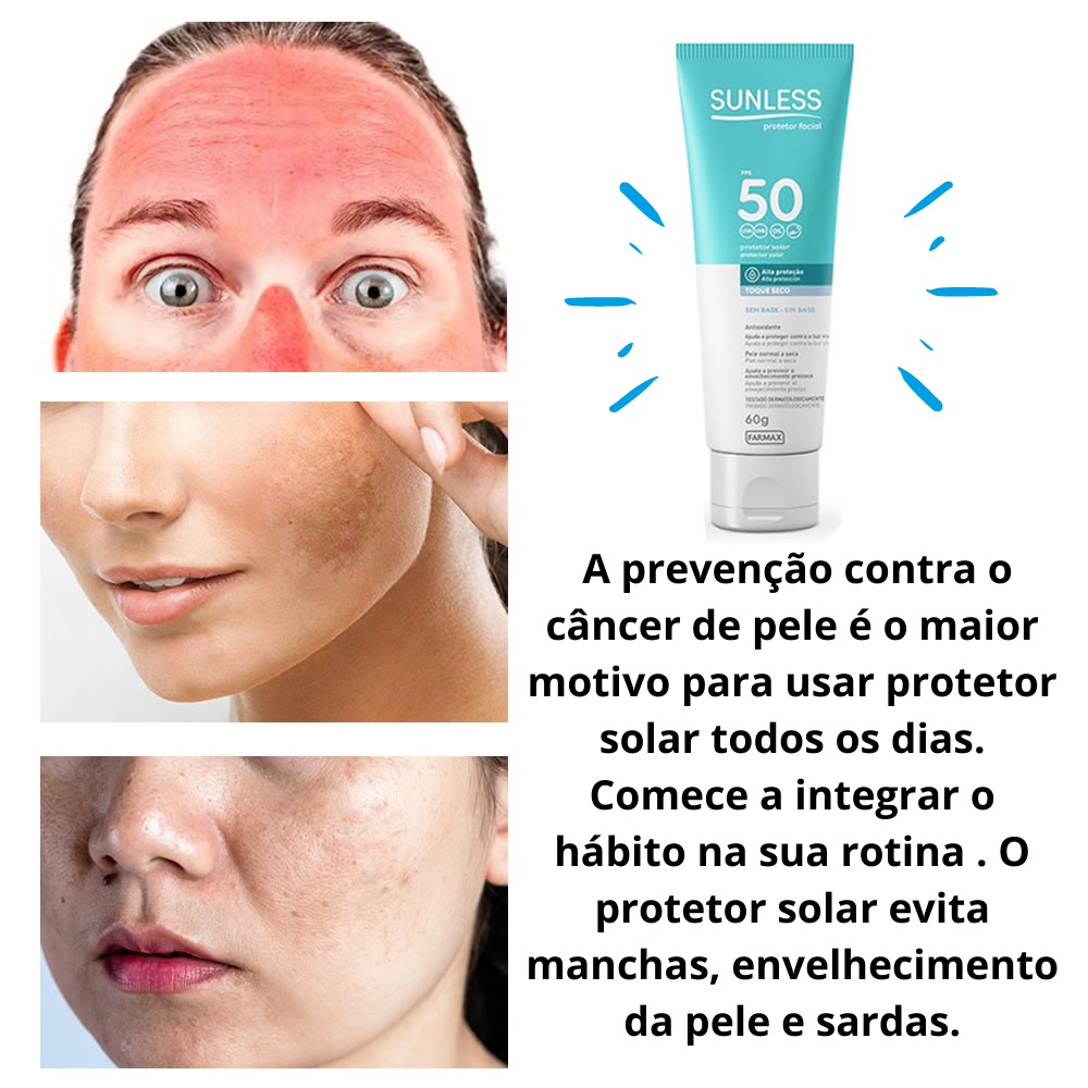 Protetor Solar Sunless Facial FPS 50 Toque Seco Sem Base Pele Oleosa |  Shopee Brasil