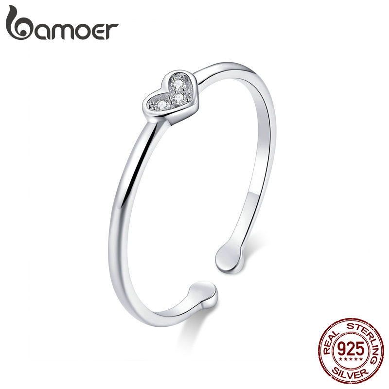 Bamoer Anéis Femininos De Prata 925 Com Coração SCR491 - Fashion Accessories