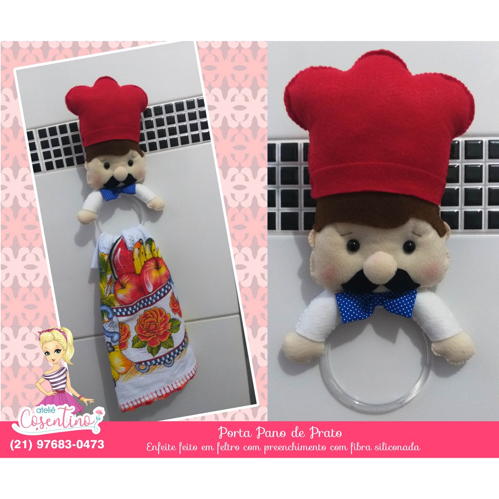 Enfeite de Cozinha - Porta Pano de Prato Cozinheiro - Artesanato Lembrancinha Festa Casamento Decoração Aniversário Cozinha