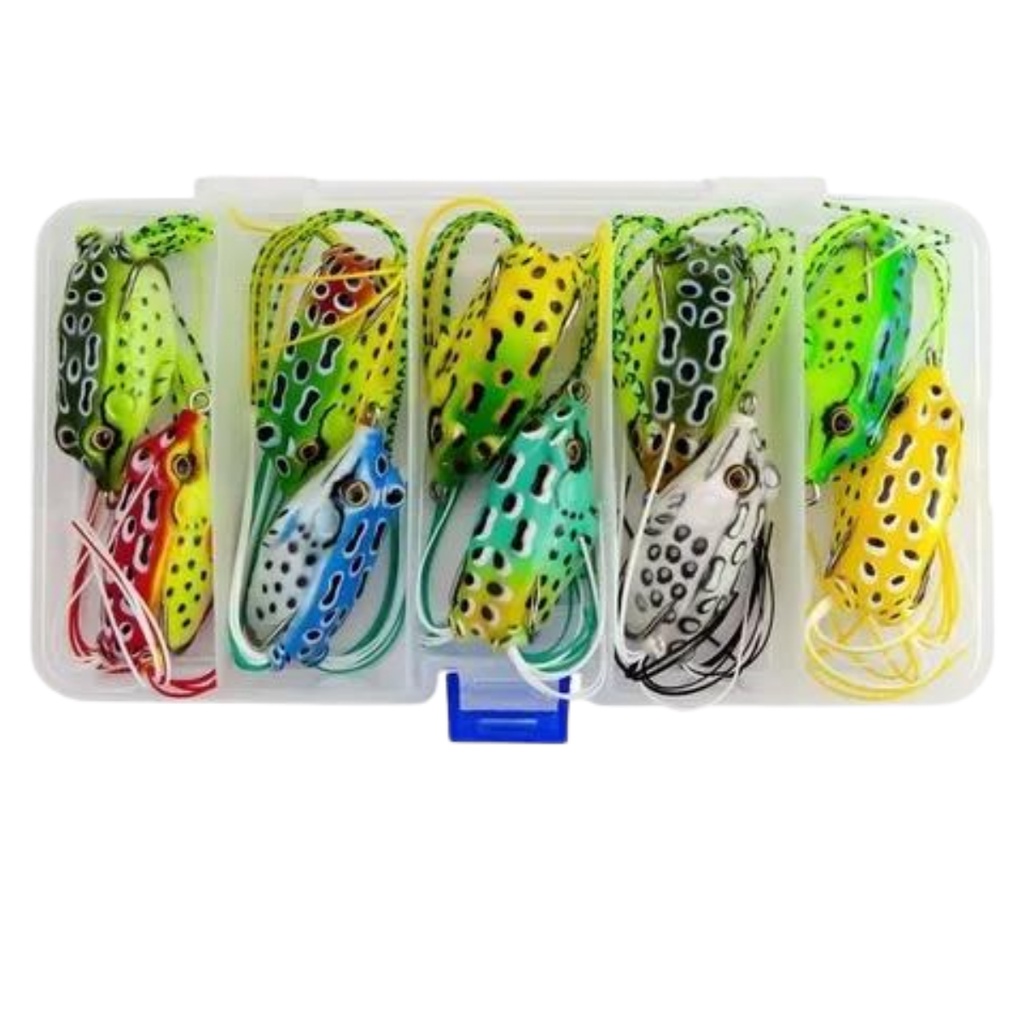 KIT 10 Iscas para pesca Artificial Frog Sapinho sapo Anti Enrosco + Estojo Traíra trairão