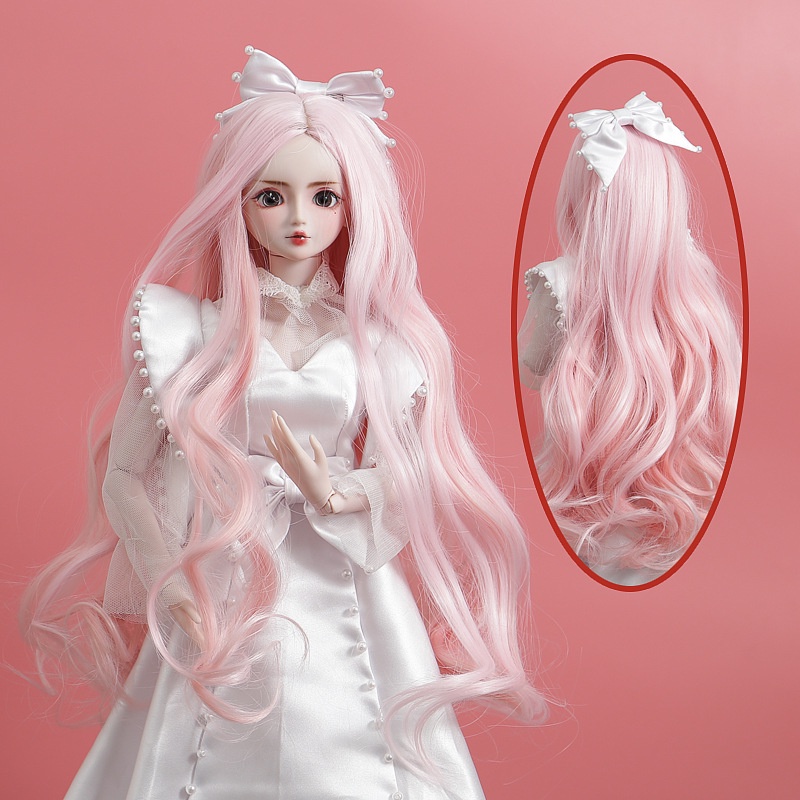 1/3 Bjd Doll Wig Brown/Pink/Whiteite Bangs Peruca De Cabelo Encaracolado Longo Para Brinquedos De 60cm Dress Up — imagem 2 de 2