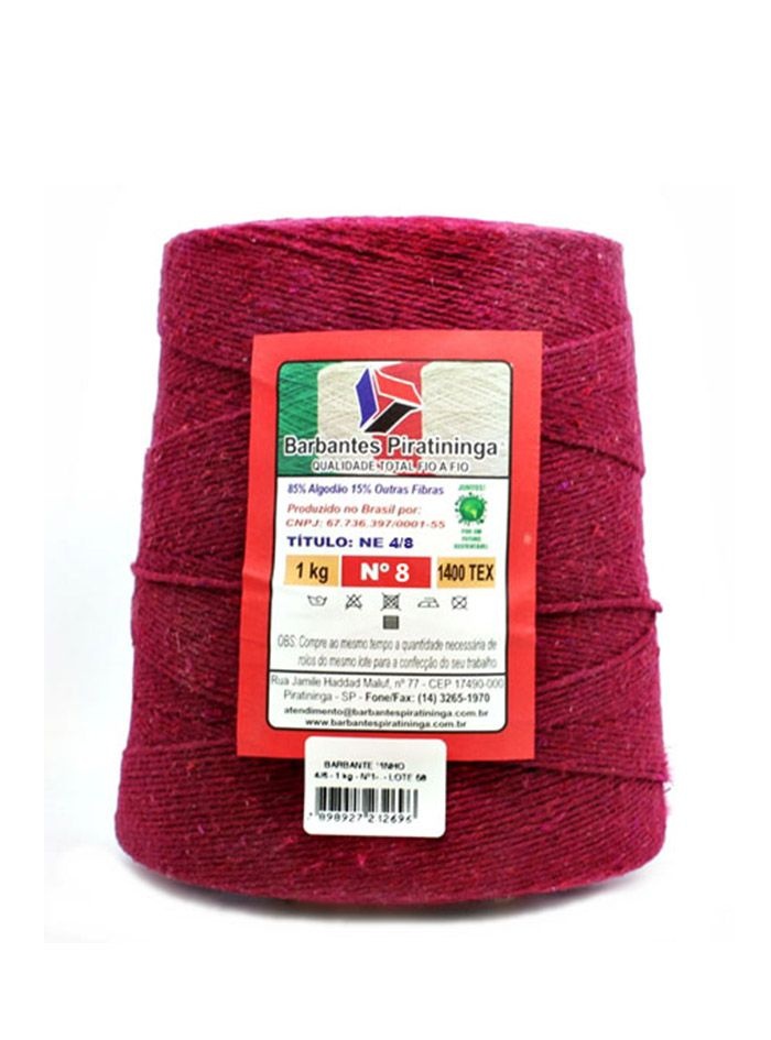 Barbante Piratininga 1Kg Número 8 Cor Vinho crochê tricô tear amigurumi macramê artesanato