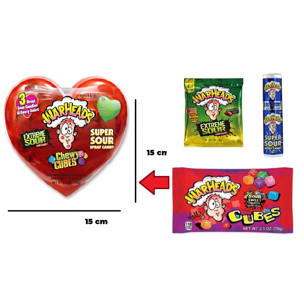 Warheads Kit Bala Mega Azeda no Pote de Coração Kit Importado EUA