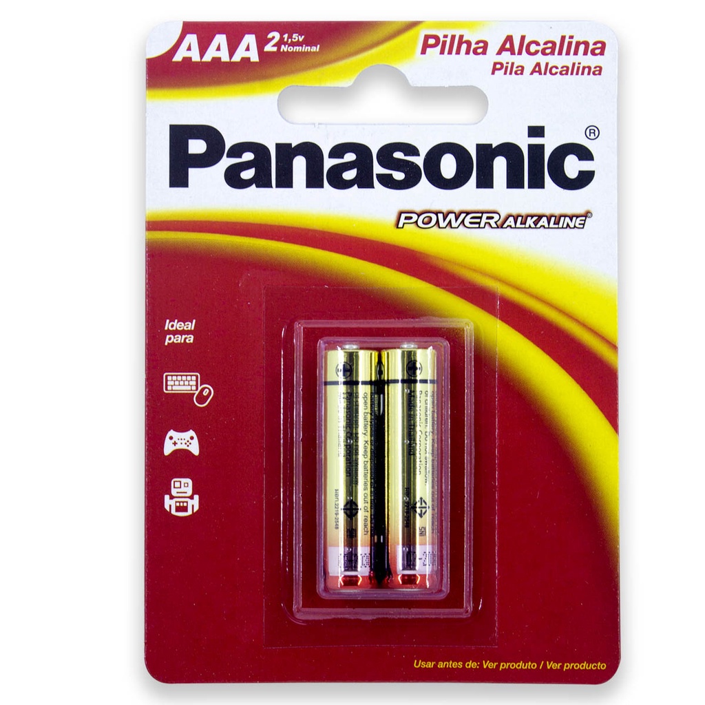 Pilha Alcalina AAA Panasonic Bateria 3A Palito 2 unidades