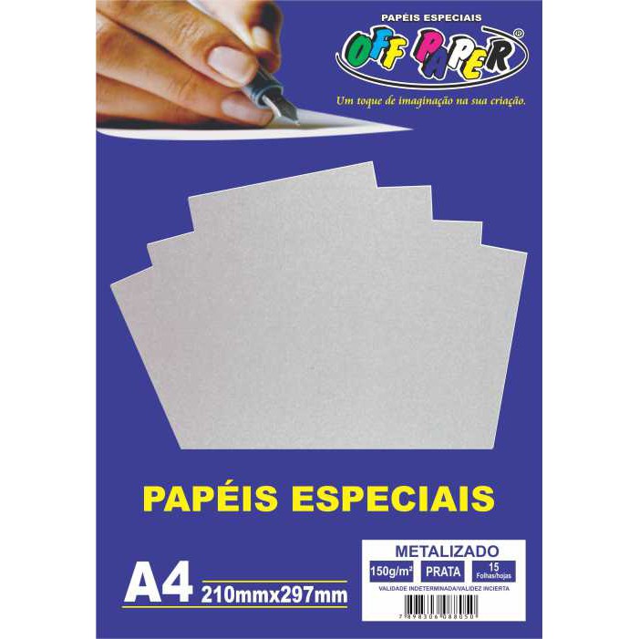 Papel Metalizado Prata  A4 150g/m² 15 Folhas Off Paper
