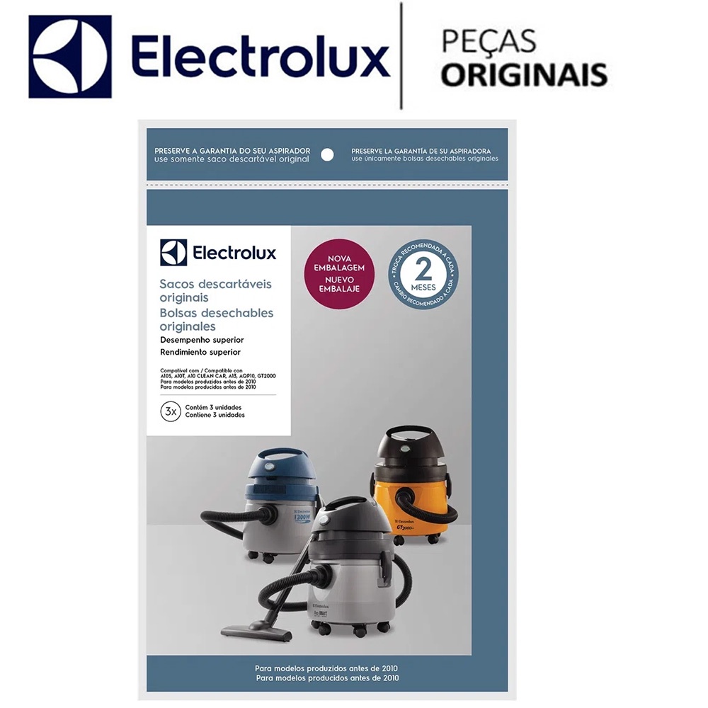 Saco Descartável Aspirador Electrolux A10S SMART / A10T TURBO / A10CC CLEAN CAR / A13/ AQP10/20 AQUA POWER GT2000 CSE09